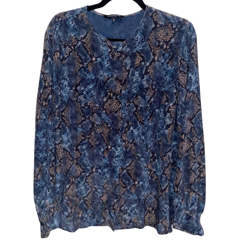 Lafayette 148 Blouse Womens XL Long Sleeve Silk Top Button Shirt Snakeskin Print